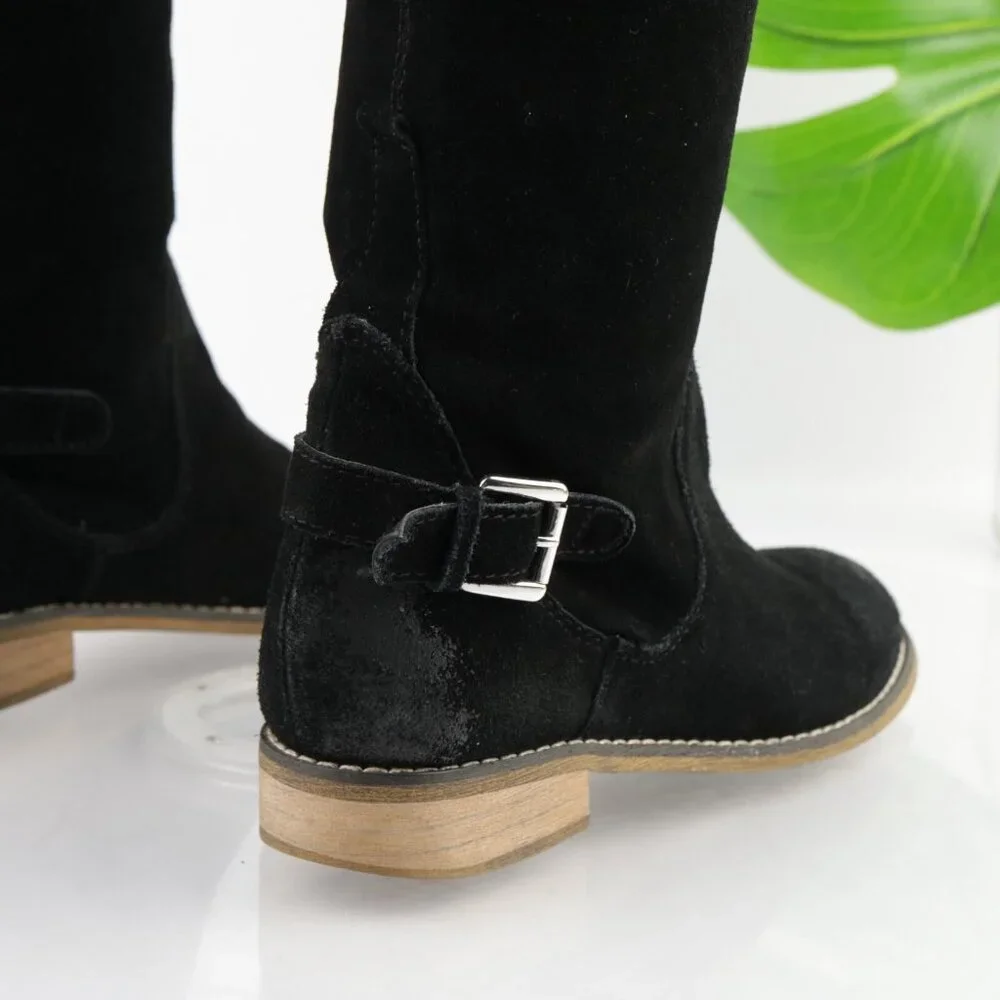 Kelsi Dagger Womens Tassie Boots Size 7.5 Black Suede Slouch Pull On Moto Buckle